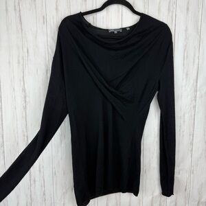 Vince Cashmere Silk Black Knotted Long Sleeve Blouse Small
